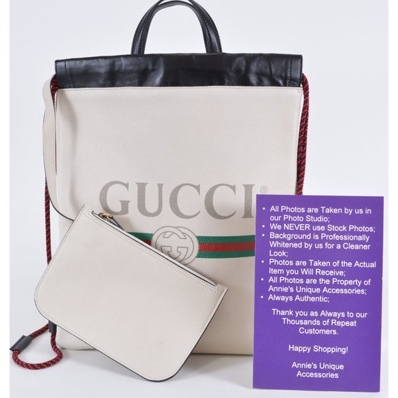 New Gucci Kids JUNIOR Logo Print Pebbled Leather Backpack Purse W/Pouch - Picture 3 of 12